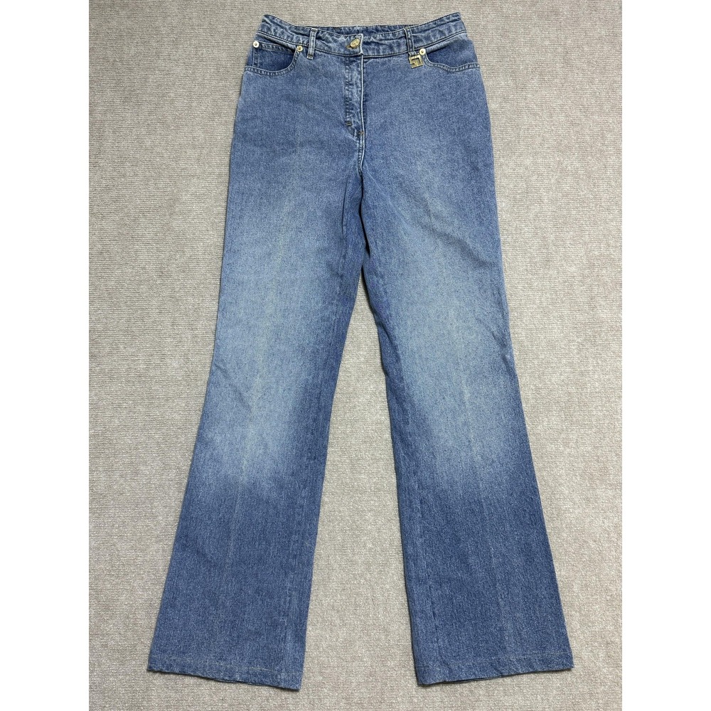 St John Sport Jeans Womens 4 Blue Denim Straight Leg Gold Logo‎ Hardware Stretch